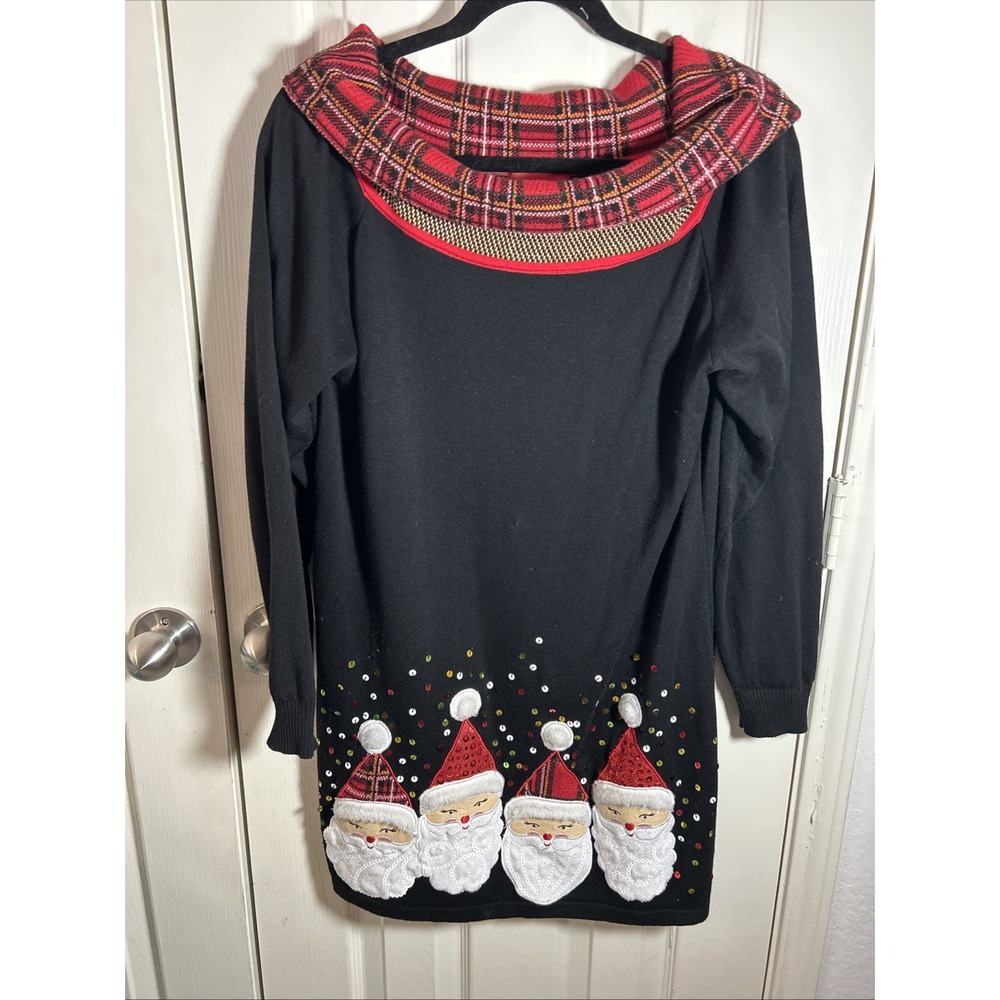 Jack B Quick Women's Vintage Sweater L Black Red Santa Christmas Holiday